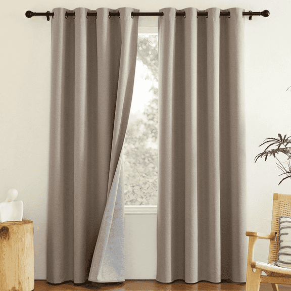 NICETOWN 100% Blackout Linen Curtains, Linen Texture Thermal Insulated Window Curtains Energy Efficient Assure Privacy Grommet Window Treatments for Home Office, Cappuccion, 52"x84", 2 Panels
