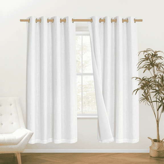 NICETOWN 100% Blackout Linen Curtains, Thermal Insulated Noise Reducing Linen Drapes Boho Farmhouse Privacy Grommet Window Treatments for Bedroom Living Room, White, 52"x72", 1 Pair