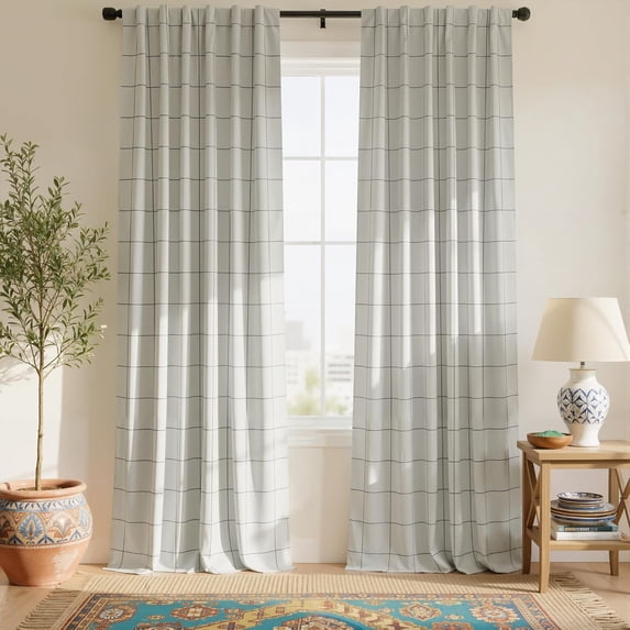 NICETOWN 100% Blackout Plaid Curtains for Bedroom, Rod Pocket & Back Tab Brighton Windowpane Pattern Thermal Insulated Drapes for Living Room, Black, W52 x L96, 2 Panels