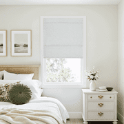 NICETOWN 100% Blackout Roman Shades for Windows, Linen Room Darkening Roman Blinds No Drill Cordless Adjustable Roller Shade for French Door, Greyish White, 24"