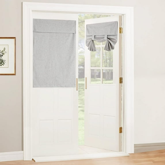 NICETOWN 100% Blackout Tricia Door Curtains, Thermal Insulated Privacy French Door Curtains Room Darkening Door Window Shades for Kitchen, Light Grey, 26"x72", 1 Panel