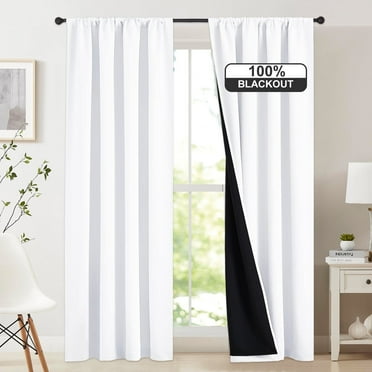 NICETOWN 100% Blackout Window Curtain Panels, Privacy Protection Noise Reducing Rod Pocket Drapes Black Lined Insulated Window Treatment Curtains, White, 52"x84", 2 Panels