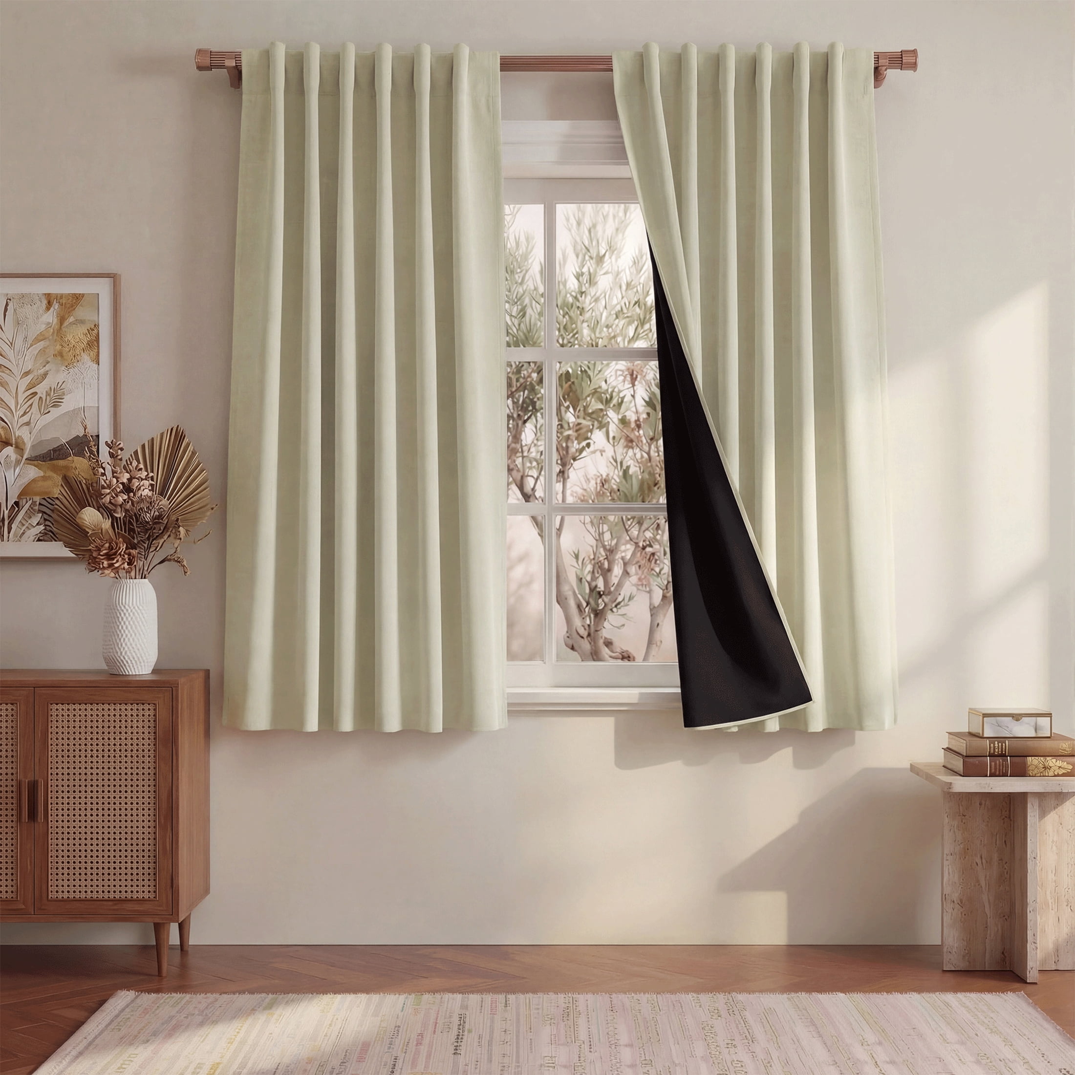 NICETOWN 2‑Layer 100% Blackout Curtains, Biscotti Beige, 52" W x 63" L, 2‑Panel Set