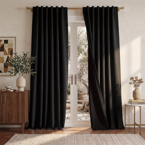 NICETOWN 2‑Layer 100% Blackout Curtains, Black, 52" W x 95" L, 2‑Panel Set