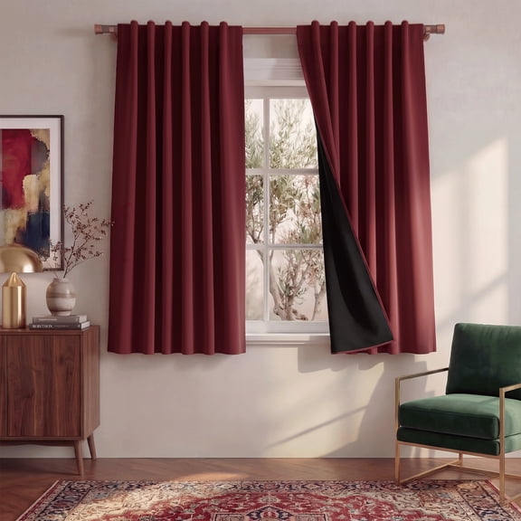 Nicetown 2-Panel Set 2-Layer 100% Blackout Curtains, 52" W x 63" L, Burgundy Red
