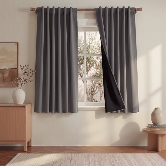 NICETOWN 2‑Layer 100% Blackout Curtains, Grey, 52" W x 63" L, 2‑Panel Set