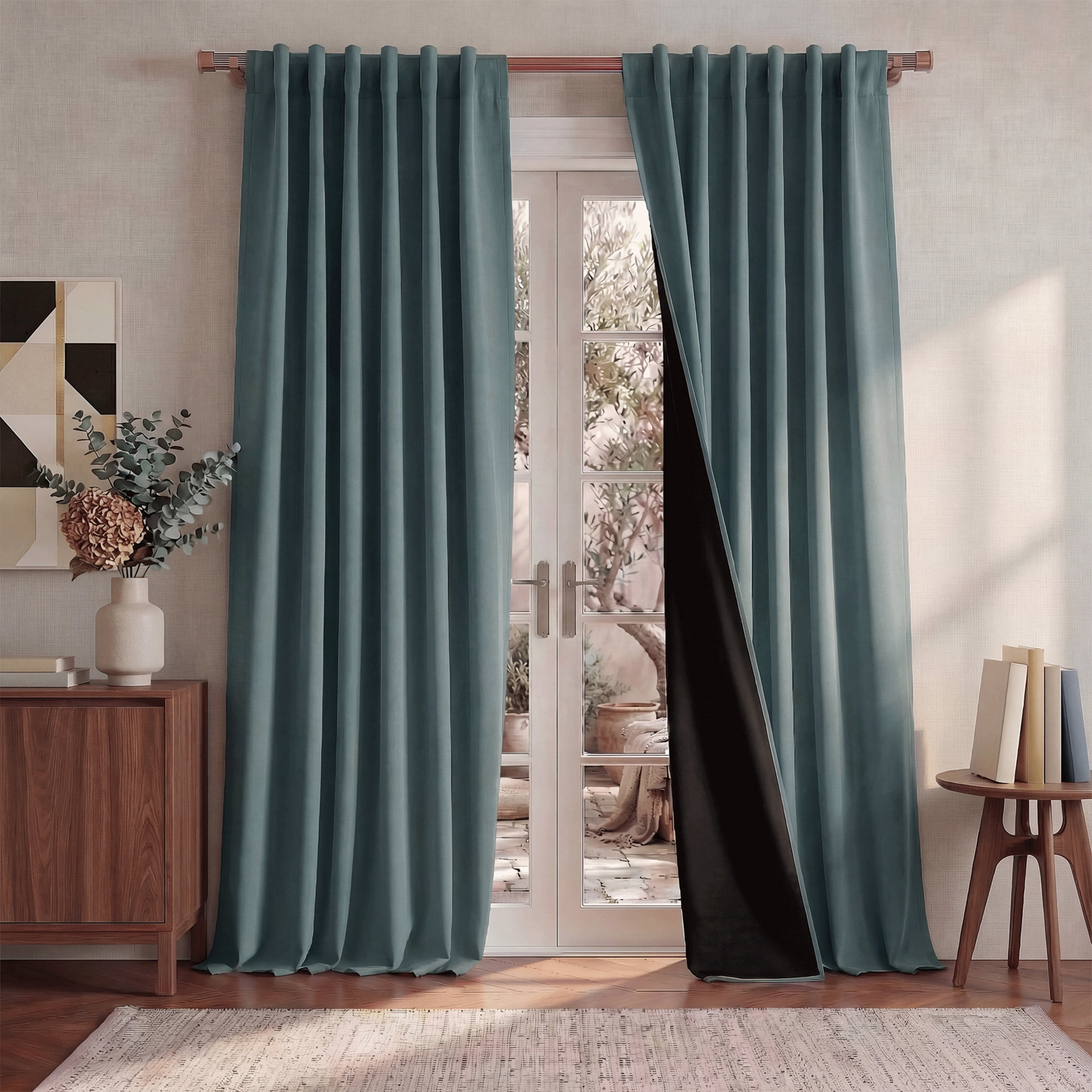 NICETOWN 2‑Layer 100% Blackout Curtains, Greyish Blue, 52" W x 84" L, 2‑Panel Set