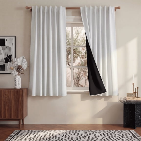 NICETOWN 2‑Layer 100% Blackout Curtains, White, 52" W x 63" L, 2‑Panel Set