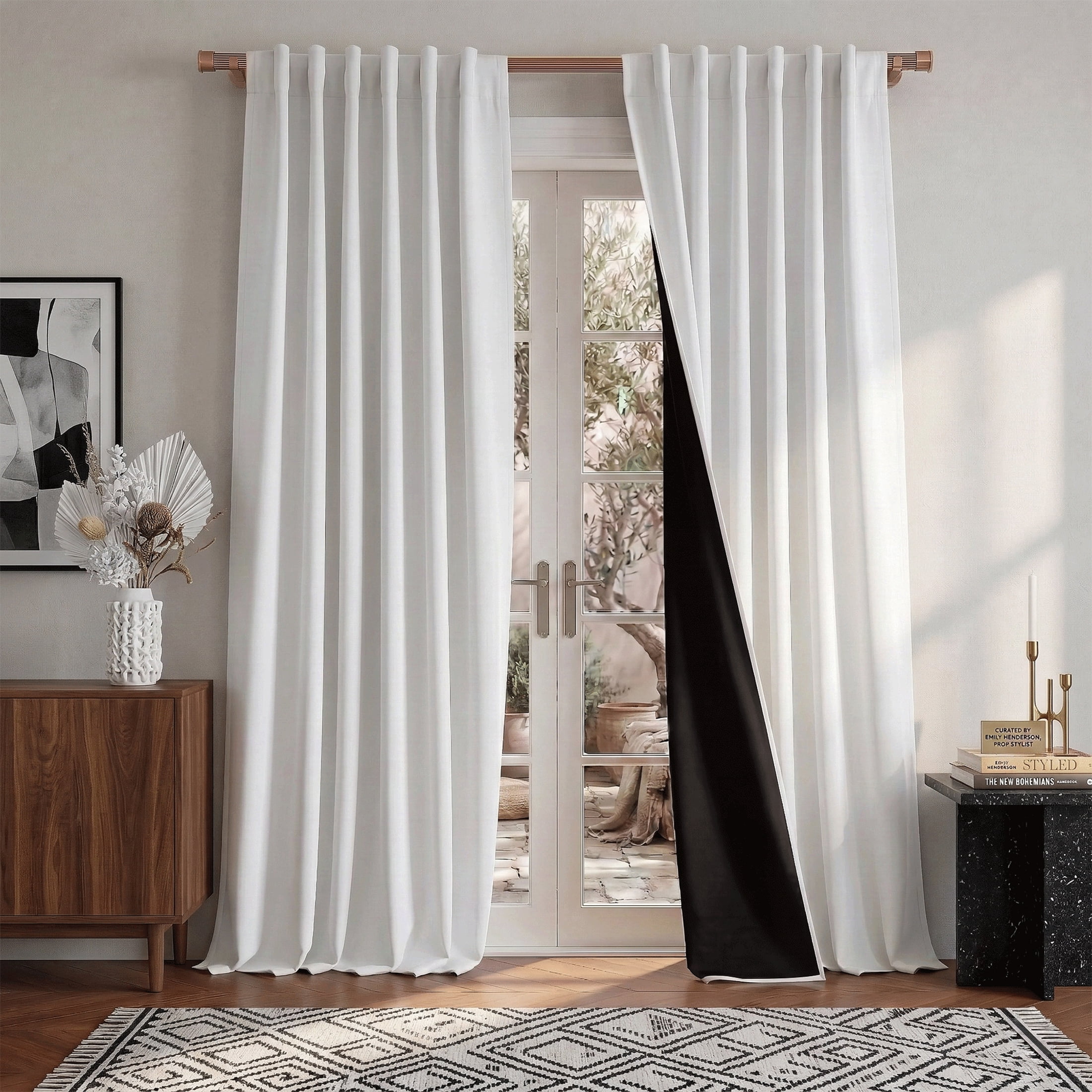 Nicetown 2‑Layer Total Blackout Curtains, 52" W x 95" L, Thermal Insulated Window Panels, 2‑Panel Set, White