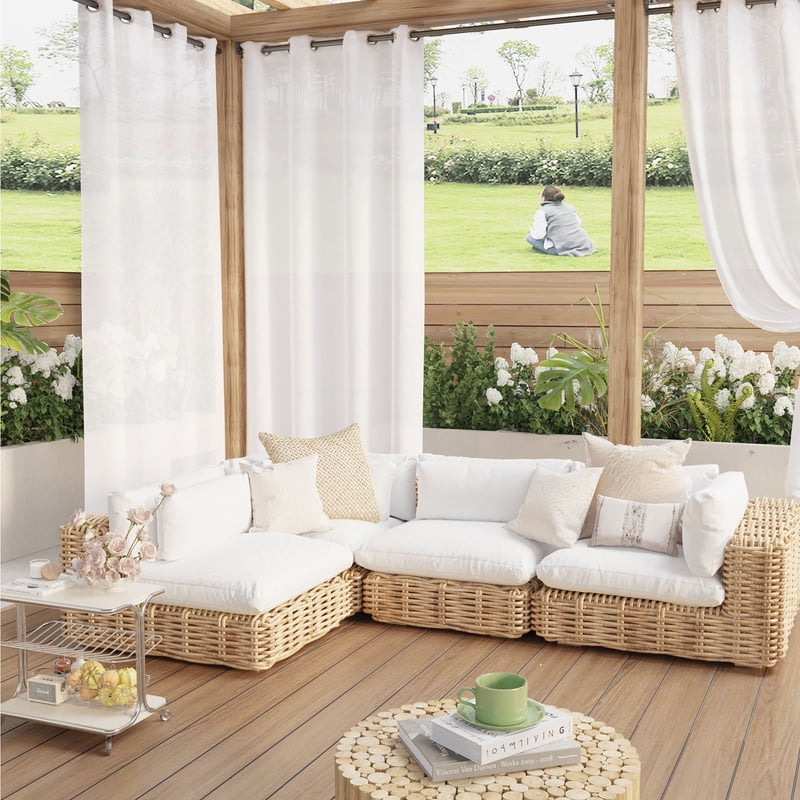 NICETOWN 2 Panels 52 x 96 inches Non-See-Through Outdoor Curtain for Patio Waterproof, Grommet Privacy Protective Semi Sheer Drapes for Living Room/Porch, Bright White