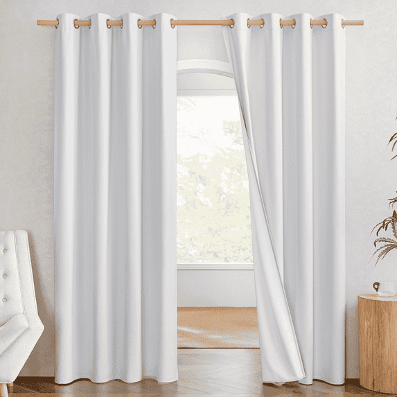 NICETOWN 2 Panels Natural 100% Linen Blackout Curtains 84 Inches Long, 53"Wide, Thermal Insulated Linen Blackout Curtains for Bedroom, Privacy Grommet Window Curtains