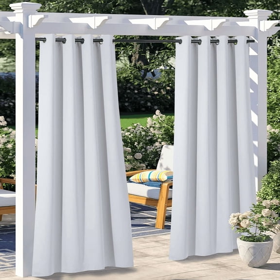 NICETOWN 2 Panels Outdoor Curtain Grommet Top Sunlight Blocking Waterproof Thermal Window Treatment Drapes, White, W52 x L72