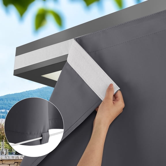 NICETOWN 2 Panels Outdoor Curtain for Patio Waterproof, Sticky Top & Backtab Bottom with Free Rope Privacy Protective Drapes for Gazebo, Gray, W52 x L84