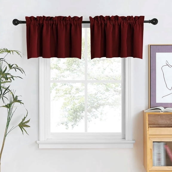 NICETOWN 2 Panels Valance Curtains for Kitchen, Rod Pocket Thermal Insulated Blackout Drapes Window Treatment Curtains for Bedroom, Red, 42"x18"