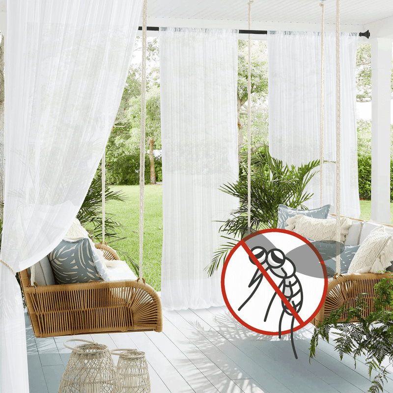 NICETOWN 2 Panels White Mosquito Net Outdoor Curtains for Patio, Waterproof Sheer Tulle Rod Pocket Mesh Shield Drapes, W118 x L98