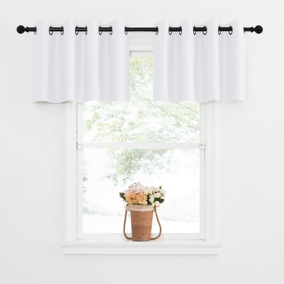 NICETOWN 50% Blackout Kitchen Window Valances, Thermal Insulated Blackout Grommet Short Curtains for Cafe Store, Pure White, 52"x18", 2 Panels
