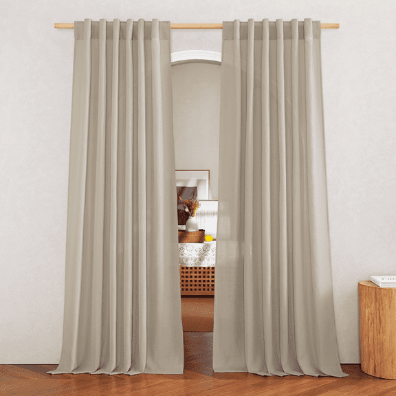 NICETOWN Angora Linen Curtains 63-inch Length Flax Texture for Kitchen/Bedroom, 2 Panels, Rustic Back Tab Linen Blend Semi Sheer Privacy Added Window Treatments Light Filtering for Living Room
