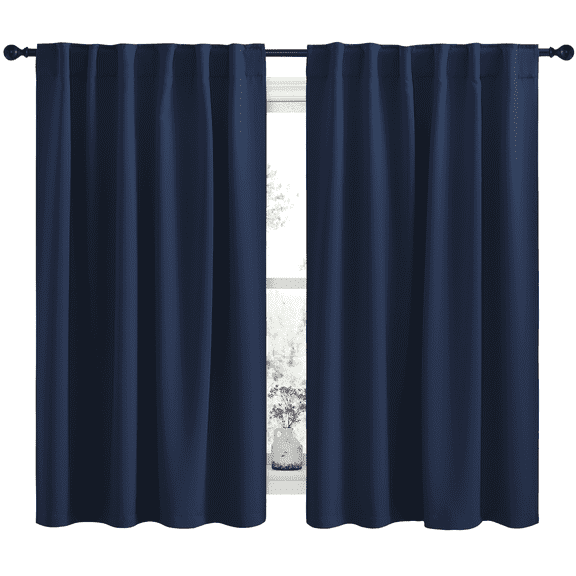 NICETOWN Back Tab and Rod Pocket Blackout Curtains for Living Room Thermal Insulated Window Treatment 42x63 inch, Navy, 2 Panels