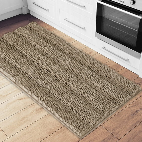 NICETOWN Bathroom Rug, Extra Soft Thick Absorbent Fluffy Chenille Bathroom Rug Mat, Large Size, Non Slip Bathroom Floor Mat Machine Washable Plush Rug for Bedroom (Taupe Brown, 60"x24")