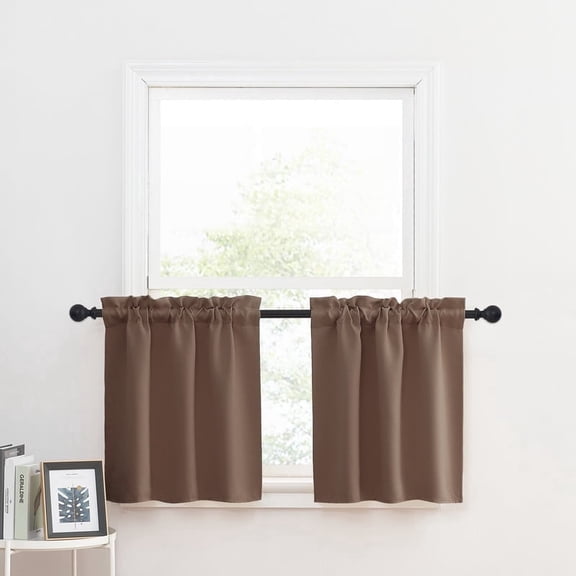 NICETOWN Bathroom Window Curtains Short, Blackout Window Curtains over Sink for Kitchen, Cabinet Curtains, Cappuccino, 29"x24", 2 Panels