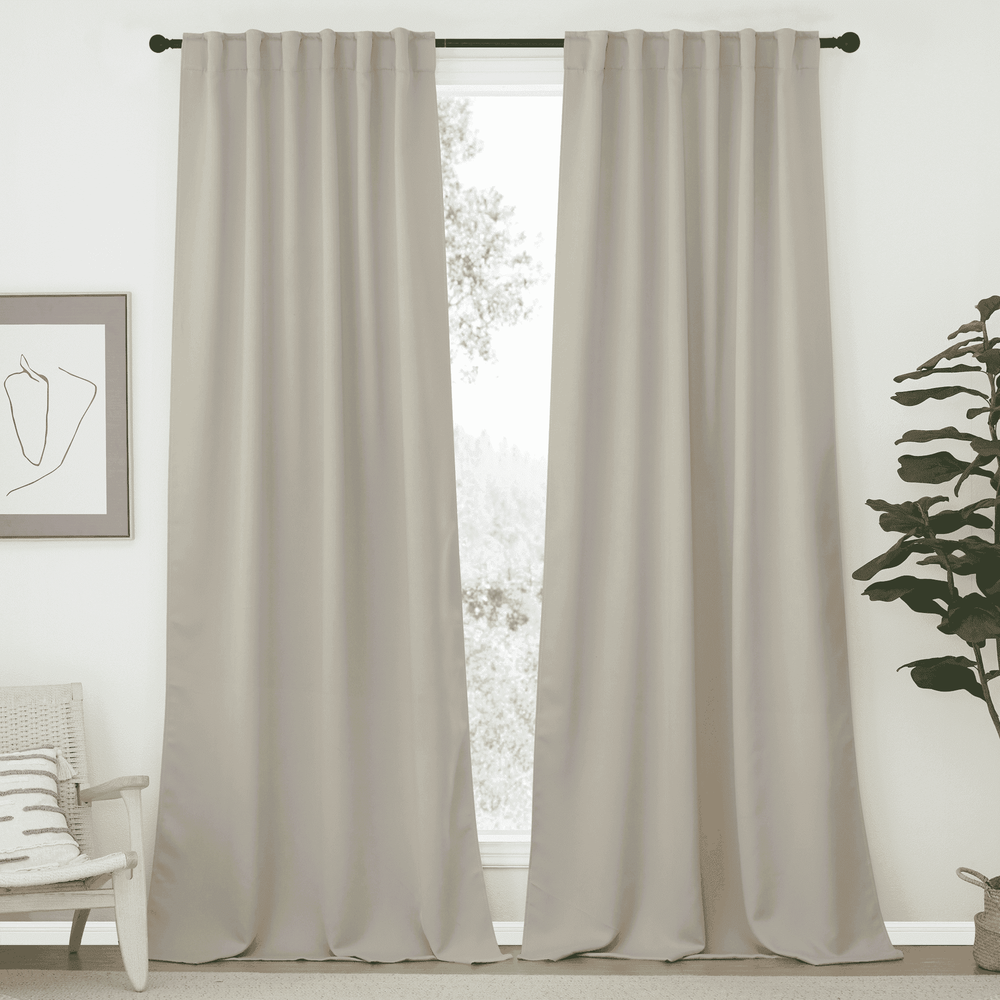 NICETOWN Bedroom Black out Curtains Modern Thermal Insulation Backtab & Rod Pocket Drapes, W52 x L95, 2 Panels, Natural