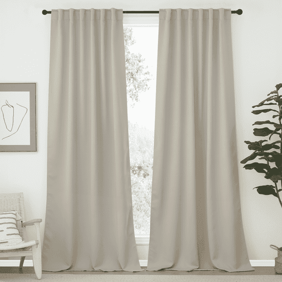 NICETOWN Bedroom Black out Curtains Modern Thermal Insulation Backtab & Rod Pocket Drapes, W52 x L95, 2 Panels, Natural