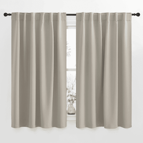 NICETOWN Bedroom Black out Curtains Thermal Insulation Backtab & Rod Pocket Pleated Light Blocking Curtains, W52 x L54, 2 Panels, Natural