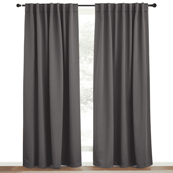 NICETOWN Bedroom Blackout Curtains Back Tab and Rod Pocket Thermal Insulated Window Treatment 52x95 inch Grey 2 Panels