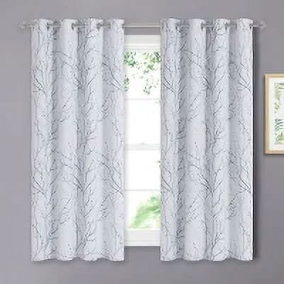 NICETOWN Bedroom Curtains Greyish White Background with Green/Grey Branch Print, Natural Style Pattern Window Panels Room Darkening Privacy Protect for Night shift, 52" Wide by 63" Long, Set of 2