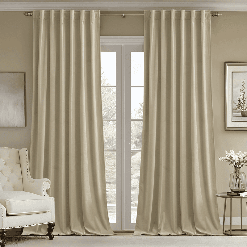 NICETOWN Beige Velvet Curtains for Bedroom, Super Soft Vintage Luxury