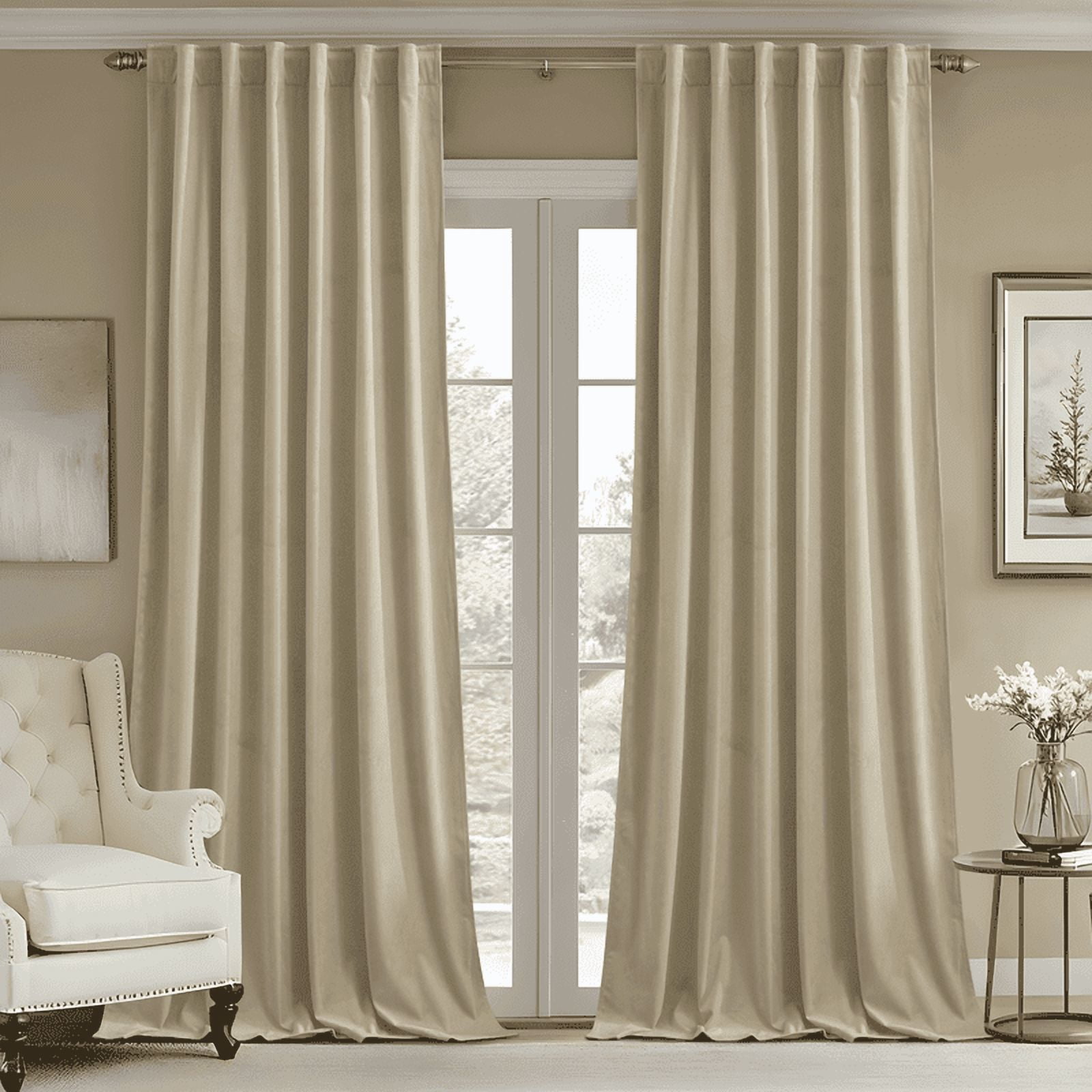 NICETOWN Beige Velvet Curtains for Bedroom, Super Soft Vintage Luxury Heavy Drapes, Room Darkening Thermal Insulated Velvet Curtain for Living Room, 52"x90", 2 Panels
