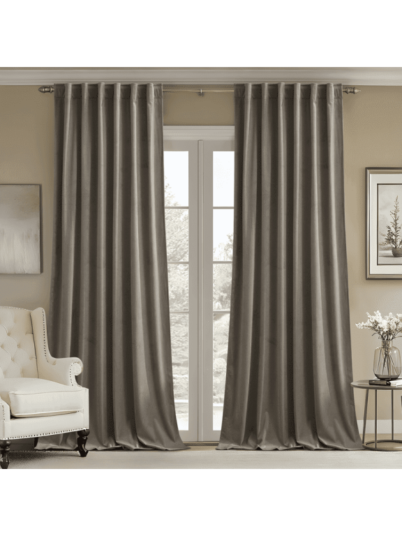 Velvet Curtains for Living Room, Soft Thick Elegant Velvet Curtains Thermal Insulated Sun Light Blocking Drapes Back Tab Velvet Window Curtains, Taupe, 52"x90", 2 Panels