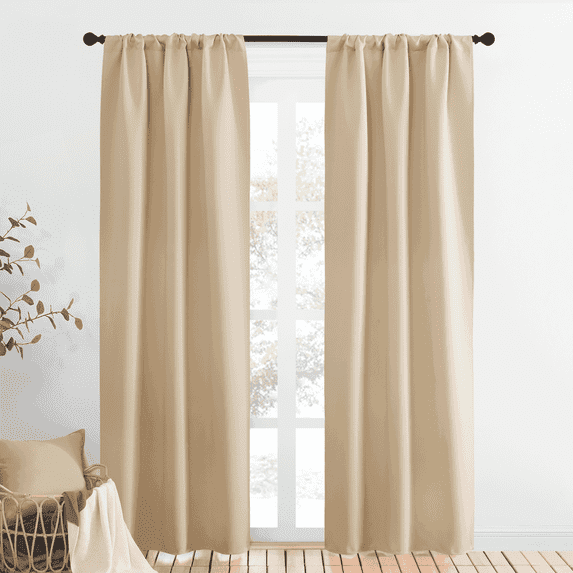 NICETOWN Biscotti Beige Blackout Curtains Rod Pocket Curtain Panels Thermal Insulated Drapes for Bedroom 34x84 inch 2 Panels