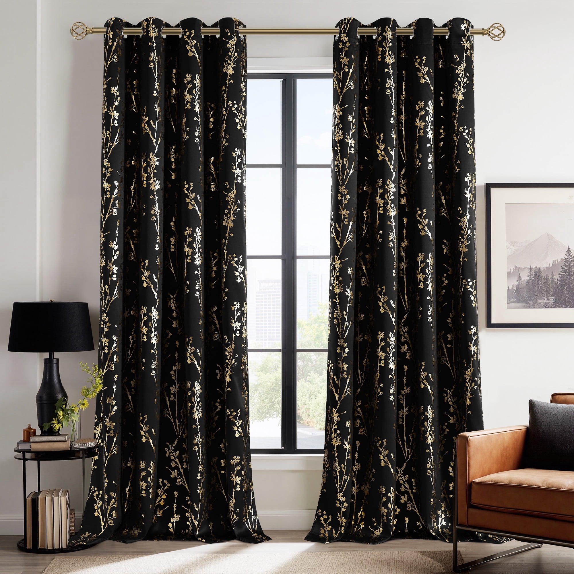 NICETOWN Black Blackout Curtains for Bedroom 63 Inches Long, Full Room Darkening Grommet Curtains for Living Room,Thermal Insulated Ombre Drapes, 52Wx63L, 2 Panels