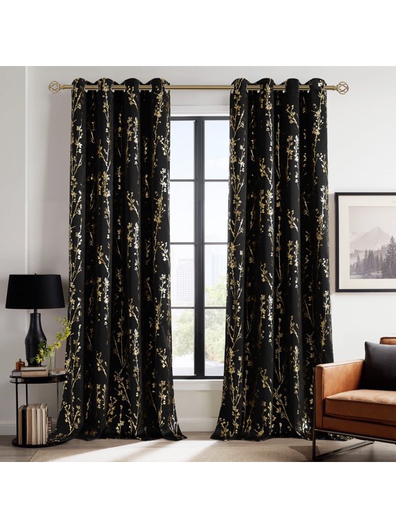 Black Blackout Curtains for Bedroom 63 Inches Long, Full Room Darkening Grommet Curtains for Living Room,Thermal Insulated Ombre Drapes, 52Wx63L, 2 Panels