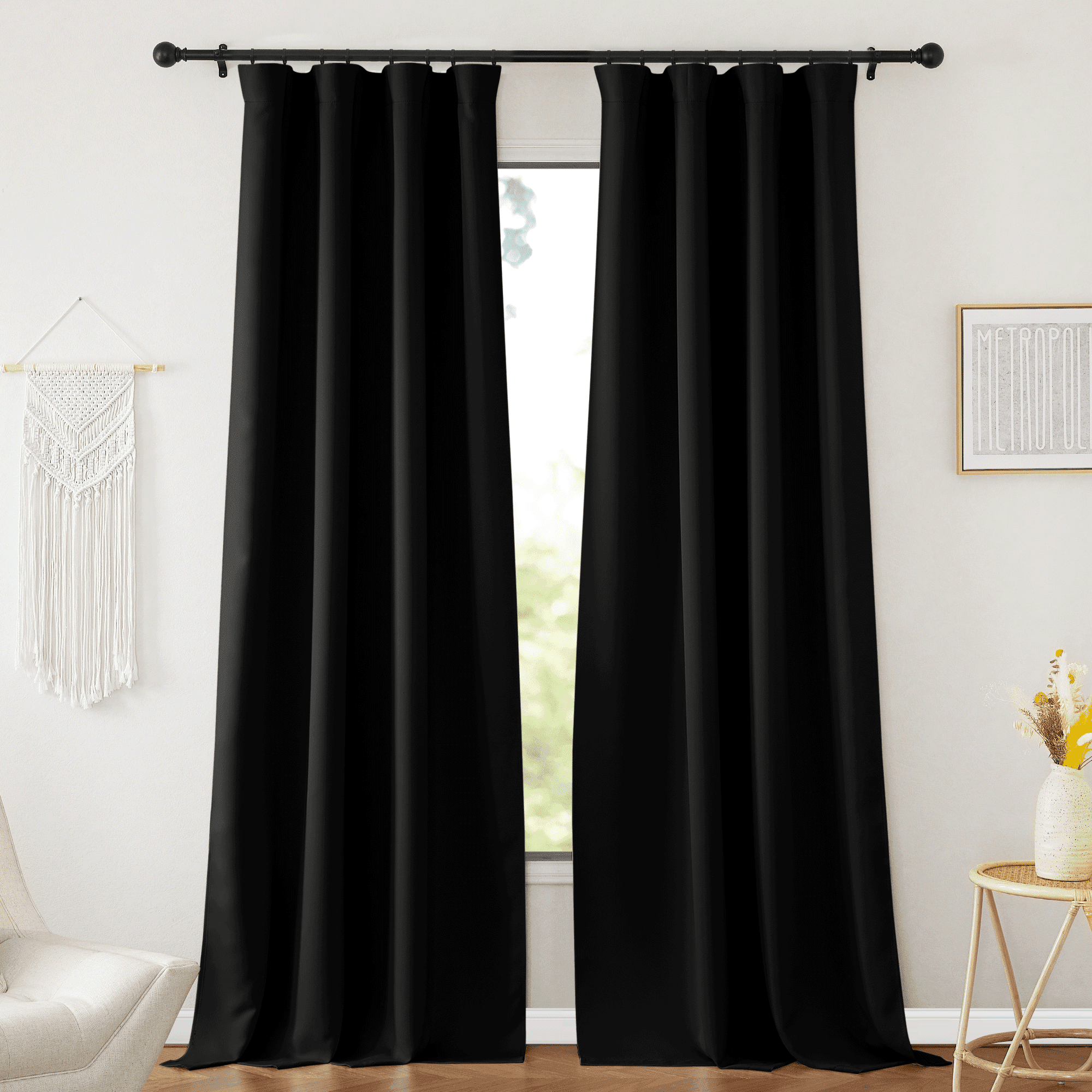 NICETOWN Black Blackout Curtains for Bedroom, Pinch Pleated Room