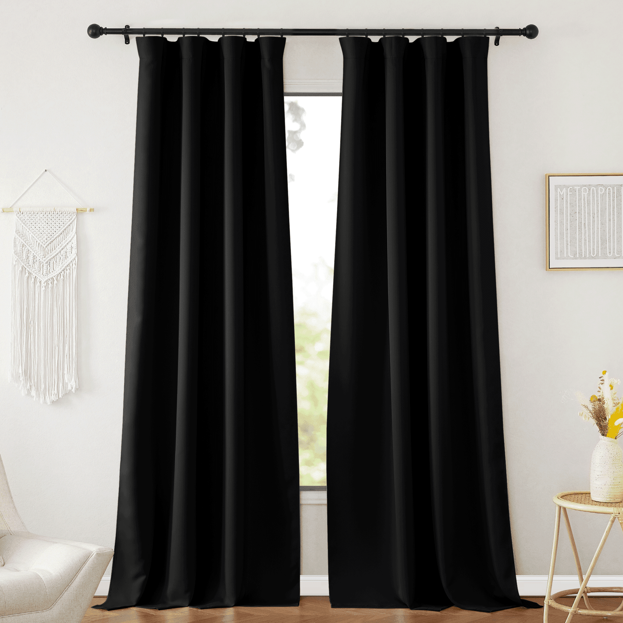 NICETOWN Black Blackout Curtains for Bedroom, Pinch Pleated Room Darkening Thermal Insulated Noise Reducing Privacy Window Drapes for Dining Room, 52"x95", 2 Panels