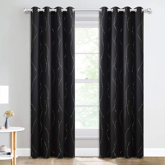 NICETOWN Black Blackout Curtains Extra Long Grommet Thermal Insulated Pattern Printed Window Curtains, W52 x L95, Set of 2