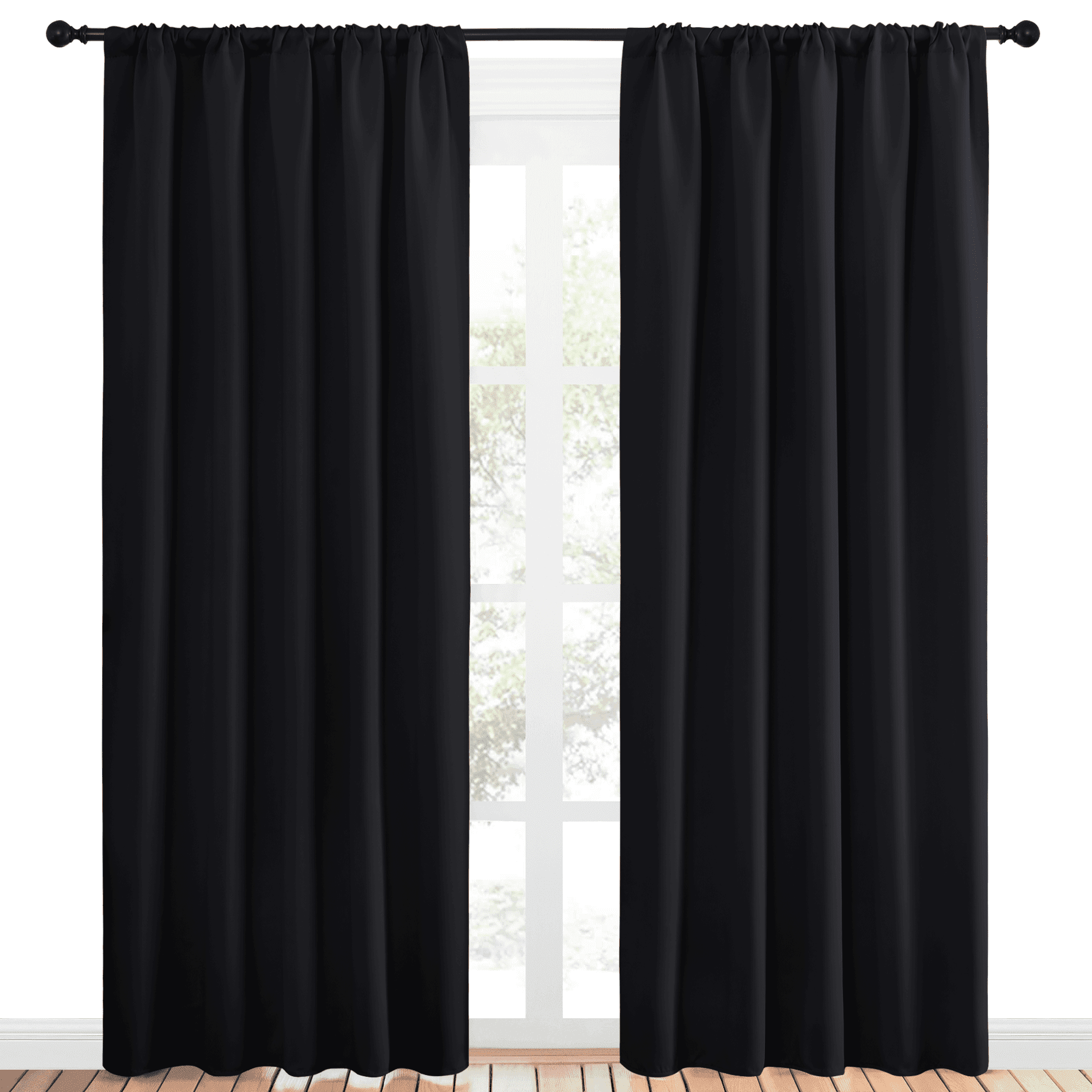 NICETOWN Black Blackout Curtains Rod Pocket Curtains Panels Thermal Insulated Window Drapes for Living Room 52x84 inch 2 Panels