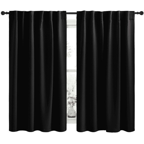 NICETOWN Black Blackout Curtains for Bathroom Back Tab and Rod Pocket Thermal Insulated Curtains 42x50 inch, 2 Panels