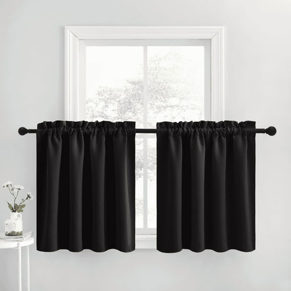 NICETOWN Black Blackout Curtains for Kitchen, Rod Pocket Cafe Curtains for Half Window, Small Blackout Curtains for Living Room, 42"x24", 2 Panels