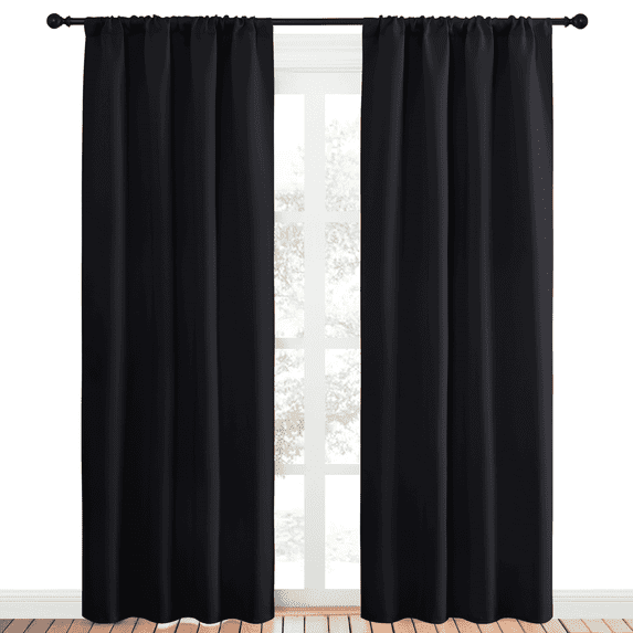 NICETOWN Black Blackout Curtains for Living Room Rod Pocket Thermal Insulated Curtains Window Drapes 42x84 inch 2 Panels