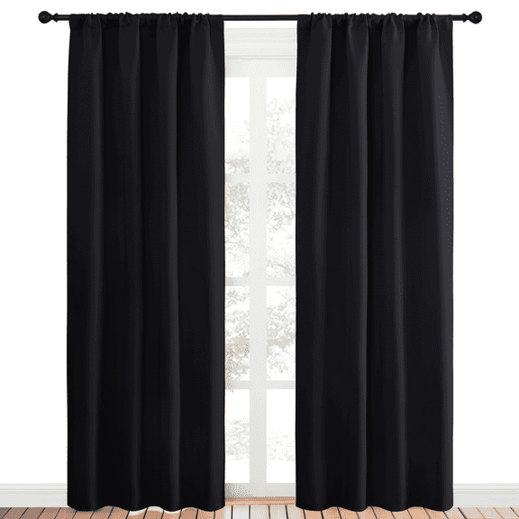 NICETOWN Black Blackout Curtains for Living Room Rod Pocket Thermal Insulated Curtains Window Drapes 42x84 inch 2 Panels
