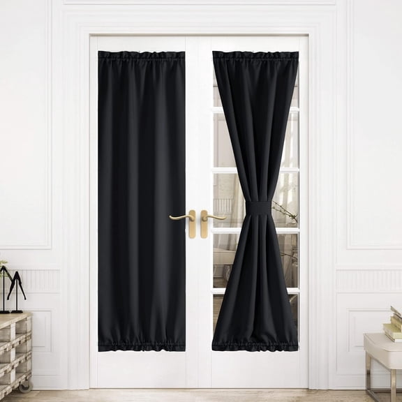 NICETOWN Black Door Curtain, Room Darkening French Door Curtain Thermal Insulated Drape for Dorm Room Classroom, 30"x72", 1 Panel