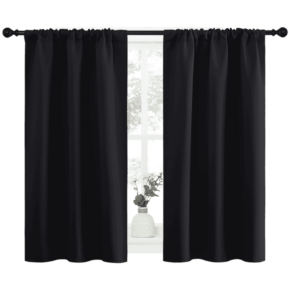 NICETOWN Black Short Blackout Curtains for Small Curtain Panels Rod Pocket Thermal Insulated Window Treatments 34x45 inch, 2 Panels