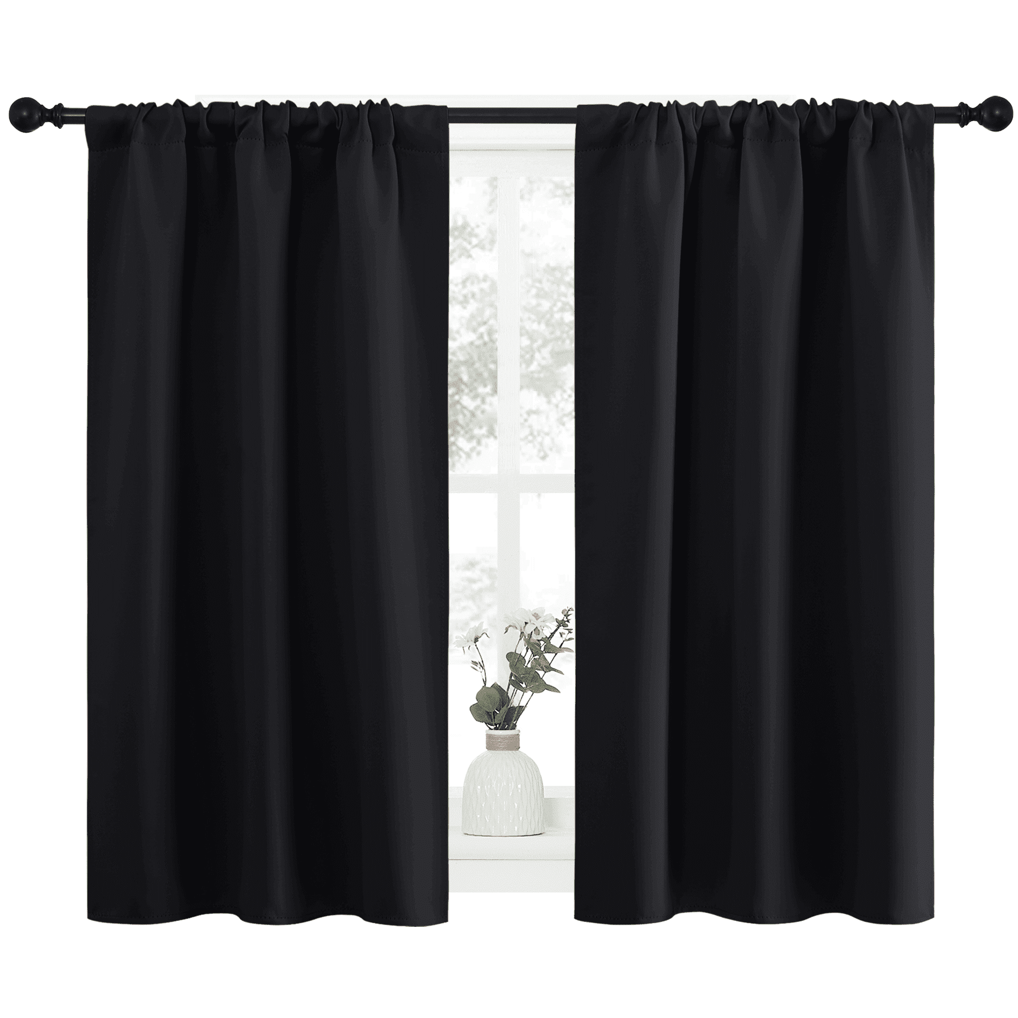 NICETOWN Black Short Blackout Curtains for Small Curtain Panels Rod