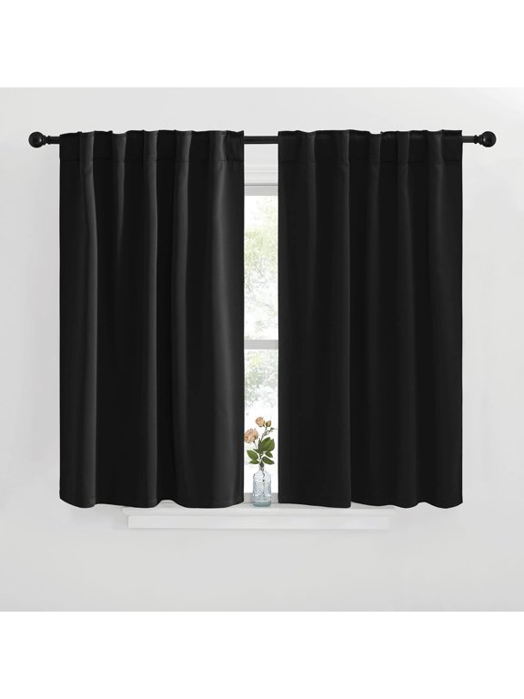 Black Solid Back Tab Blackout Curtains, 42" x 40" (2 Panels)