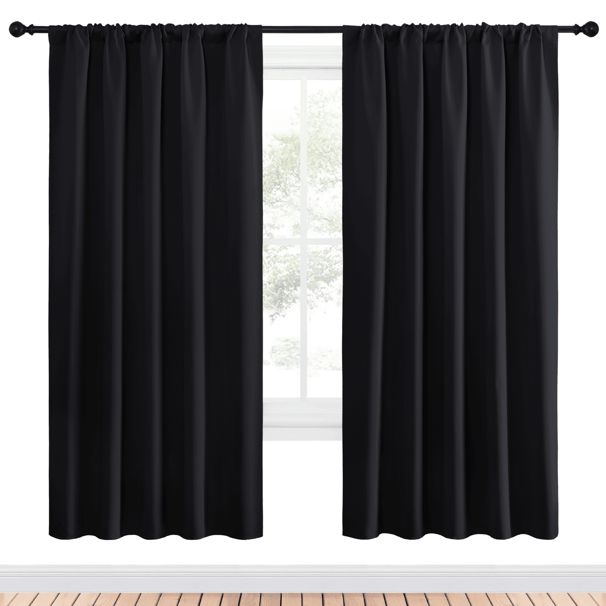 NICETOWN Decorations Black Thermal Insulated Blackout Curtains Rod Pocket Curtains Panels Room Darkening Curtains for Bedroom 52x72 inch, 2 Panels