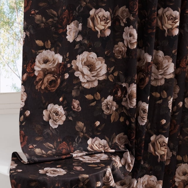 NICETOWN Black Velvet Curtains 84 inches Long, Vintage Floral Velvet Curtains Room Darkening Thermal Insulated Drapes for Bedroom Living Room, 52"x84", 2 Panels