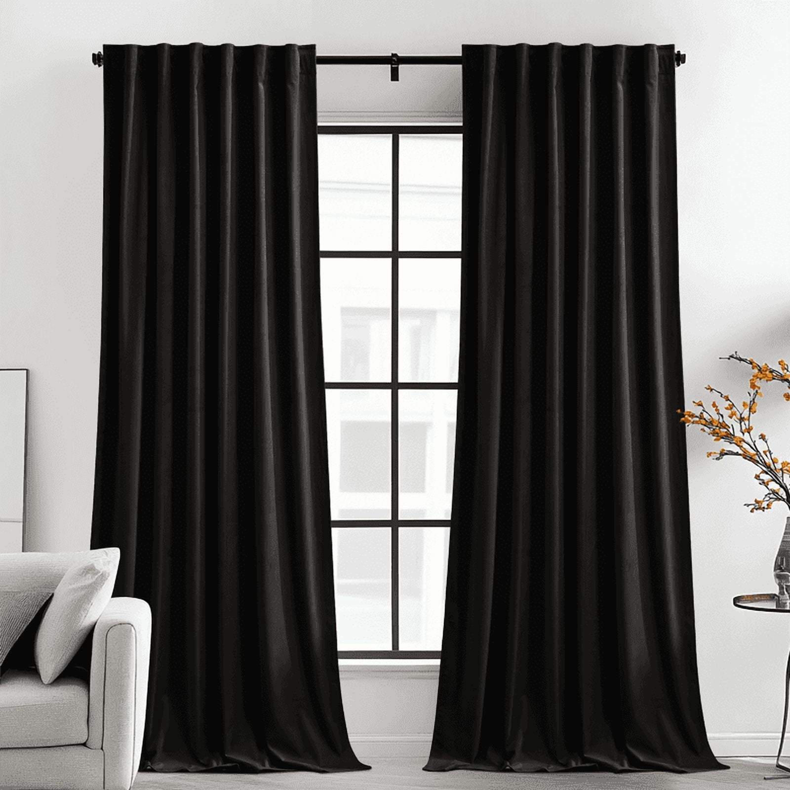 NICETOWN Black Velvet Curtains for Bedroom, Blackout Velvet Curtains Thermal Insulated Sun Light Blocking Drapes Retro Back Tab Soft Velvet Drapes, 52"x108", 2 Panels